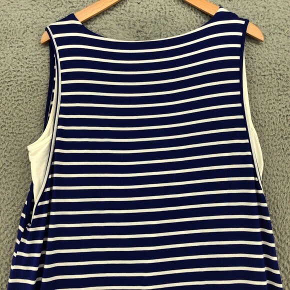 Chicos Dress Womens 2 Large Blue Striped Double Layer Midi Jersey Slit Stretch* - Picture 4 of 11